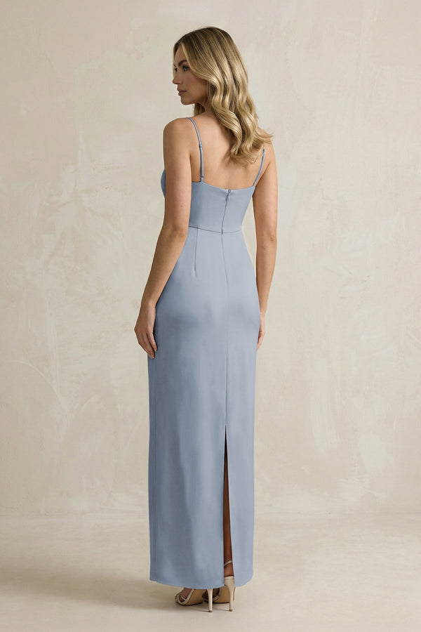 Sheath Spaghetti Straps Satin Bridesmaid Dress in Twilight - KissProm Bridesmaid Dresses