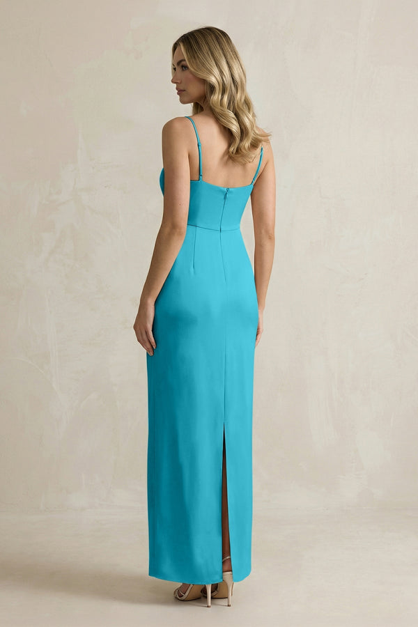 Sheath Spaghetti Straps Satin Bridesmaid Dress in Viridian Green - KissProm Bridesmaid Dresses