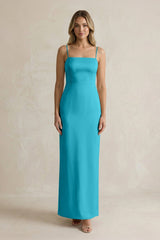 Sheath Spaghetti Straps Satin Bridesmaid Dress in Viridian Green - KissProm Bridesmaid Dresses