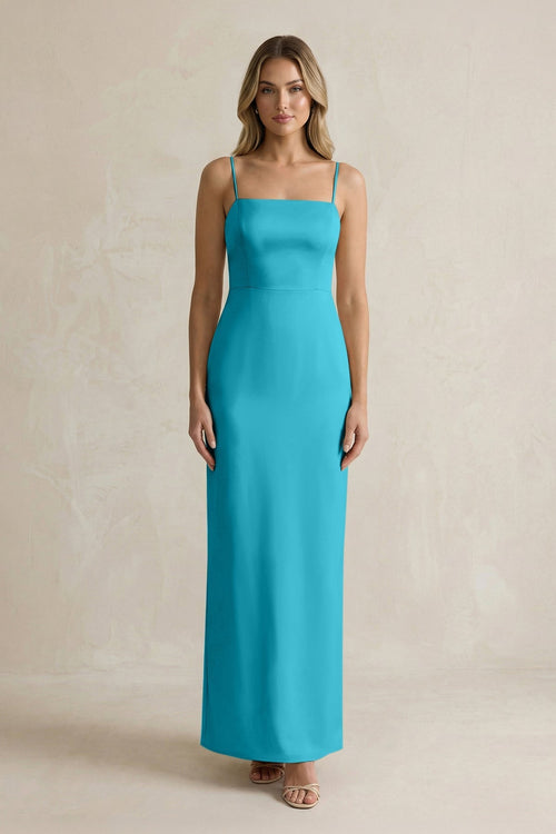 Sheath Spaghetti Straps Satin Bridesmaid Dress in Viridian Green - KissProm Bridesmaid Dresses