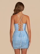 Chloe | Sheath Spaghetti Straps Sky Blue Short Homecoming Dress with Tassel - KissProm