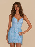 Chloe | Sheath Spaghetti Straps Sky Blue Short Homecoming Dress with Tassel - KissProm