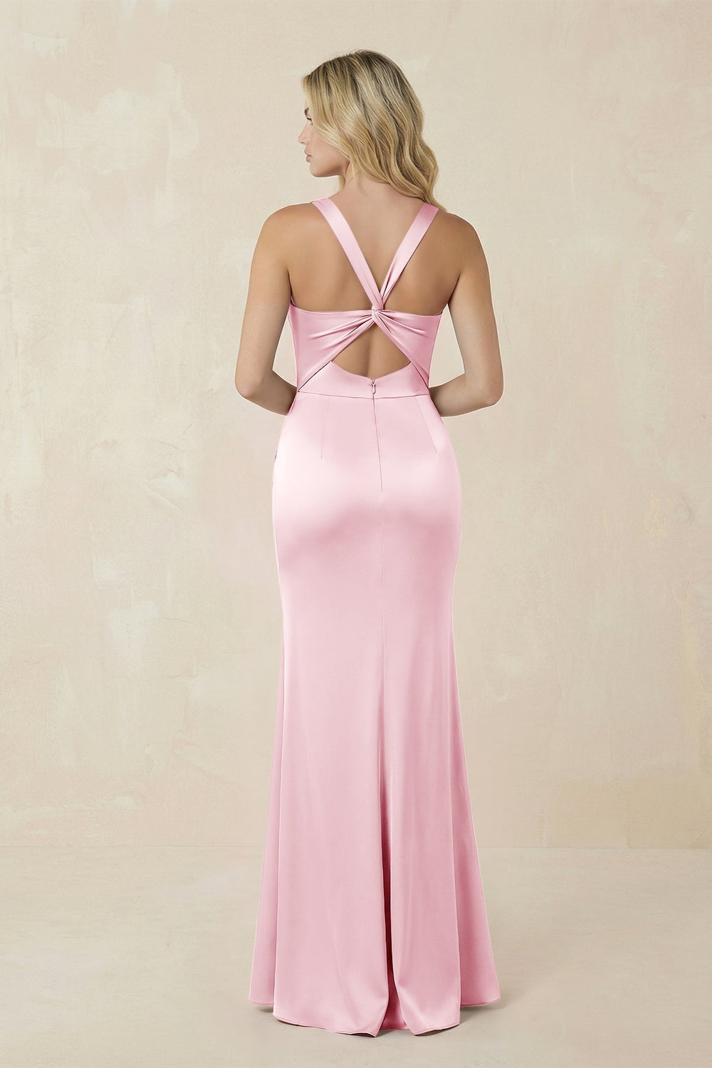 Sheath Square Neck Ruched Satin Bridesmaid Dress in Pink - KissProm Bridesmaid Dresses