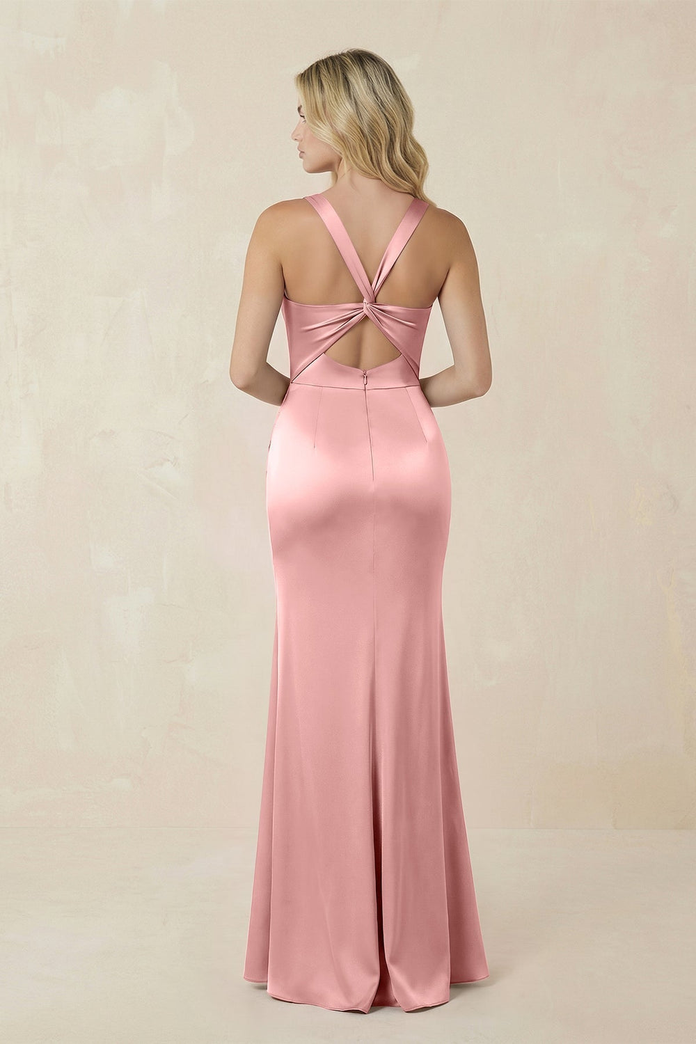 Sheath Square Neck Ruched Satin Bridesmaid Dress in Rosette - KissProm Bridesmaid Dresses