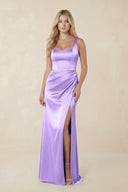 Sheath Square Neck Ruched Satin Bridesmaid Dress in Vintage Mauve - KissProm Bridesmaid Dresses