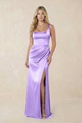Sheath Square Neck Ruched Satin Bridesmaid Dress in Vintage Mauve - KissProm Bridesmaid Dresses