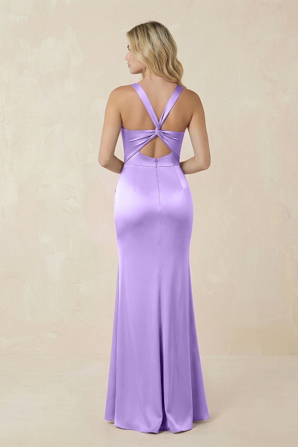 Sheath Square Neck Ruched Satin Bridesmaid Dress in Vintage Mauve - KissProm Bridesmaid Dresses