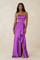 Sheath Strapless Ruffled Satin Bridesmaid Dress in Amethyst - KissProm Bridesmaid Dresses