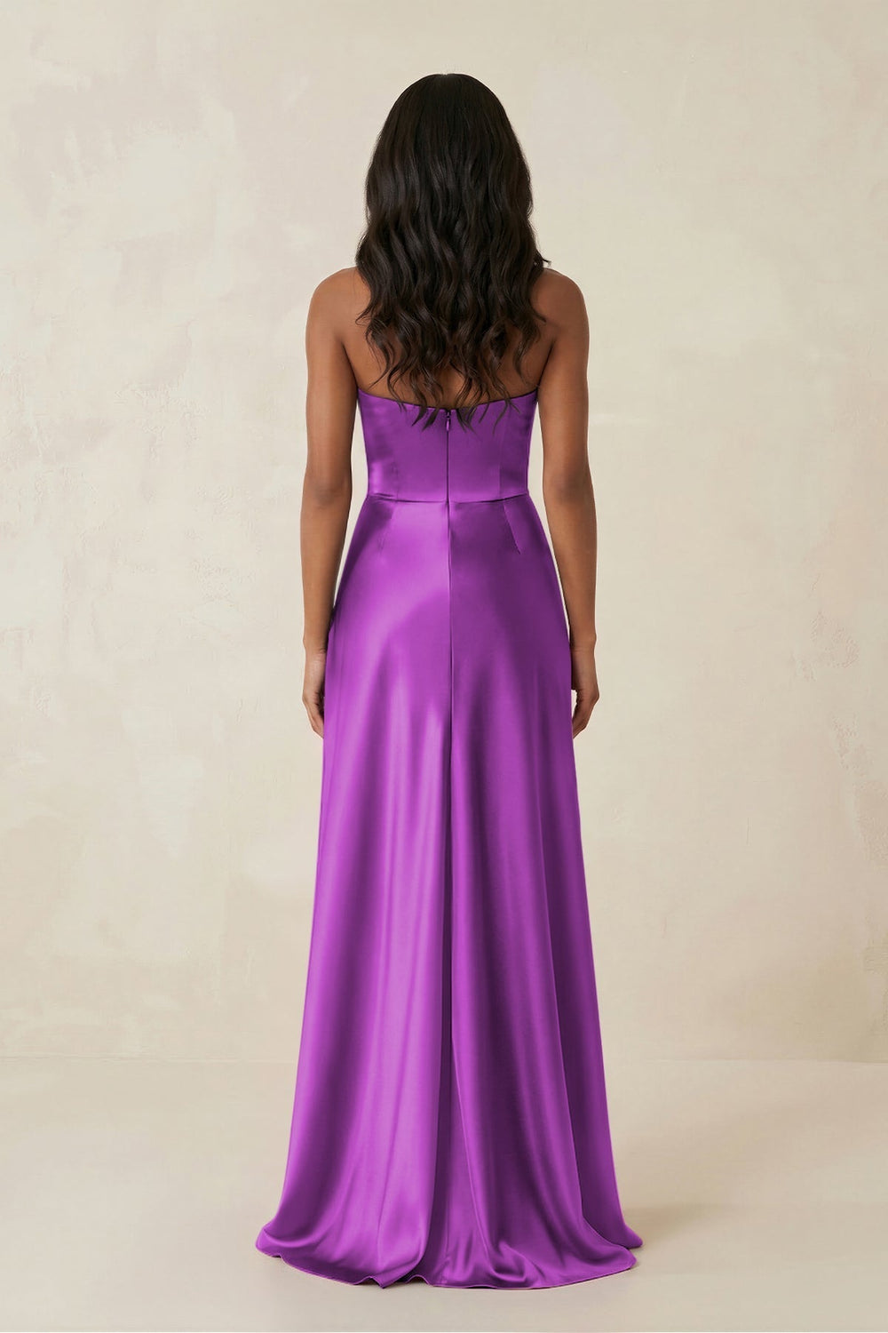 Sheath Strapless Ruffled Satin Bridesmaid Dress in Amethyst - KissProm Bridesmaid Dresses