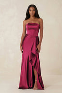 Sheath Strapless Ruffled Satin Bridesmaid Dress in Berry - KissProm Bridesmaid Dresses