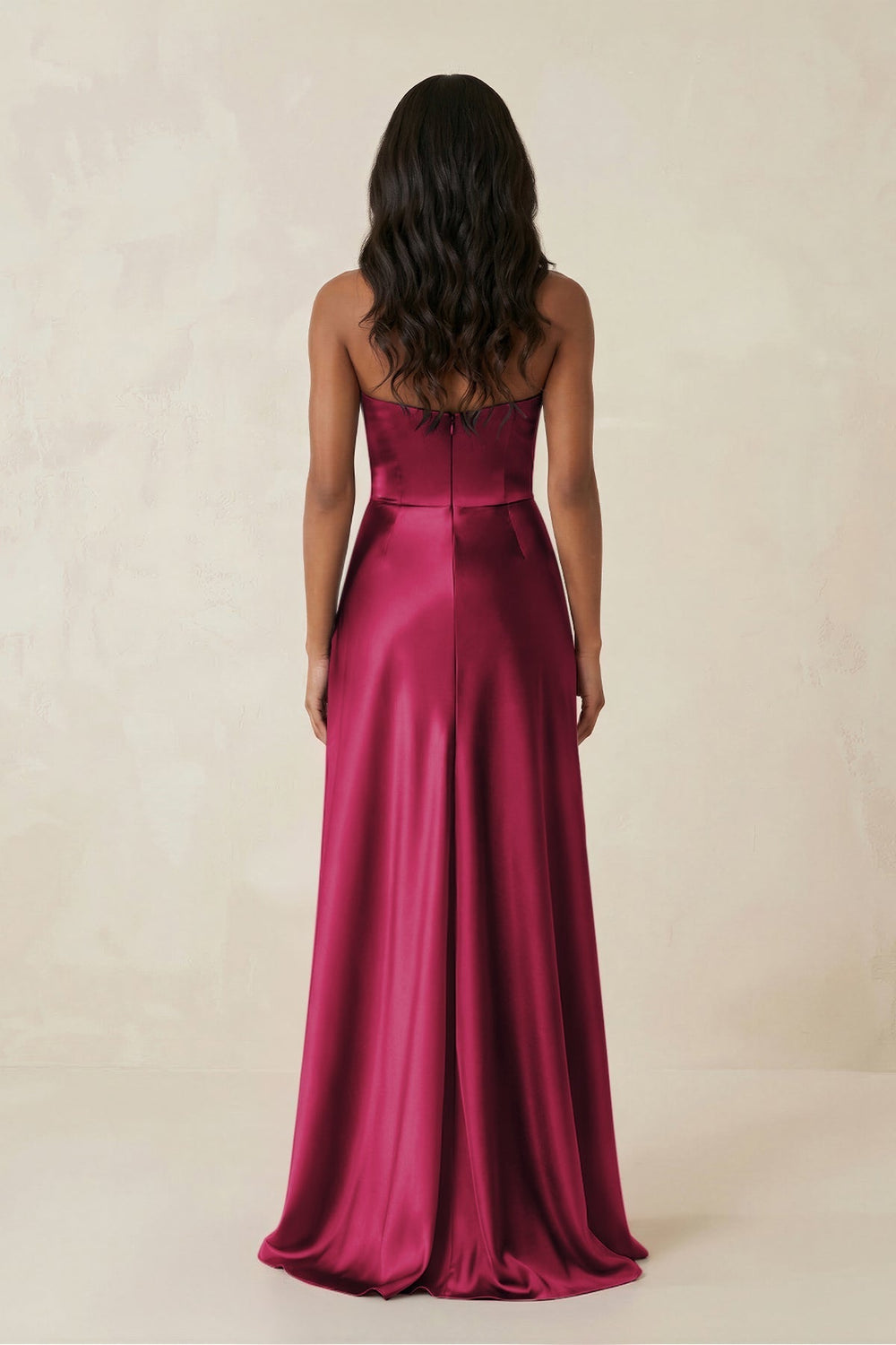 Sheath Strapless Ruffled Satin Bridesmaid Dress in Berry - KissProm Bridesmaid Dresses