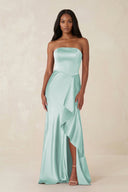 Sheath Strapless Ruffled Satin Bridesmaid Dress in Bleached Aqua - KissProm Bridesmaid Dresses