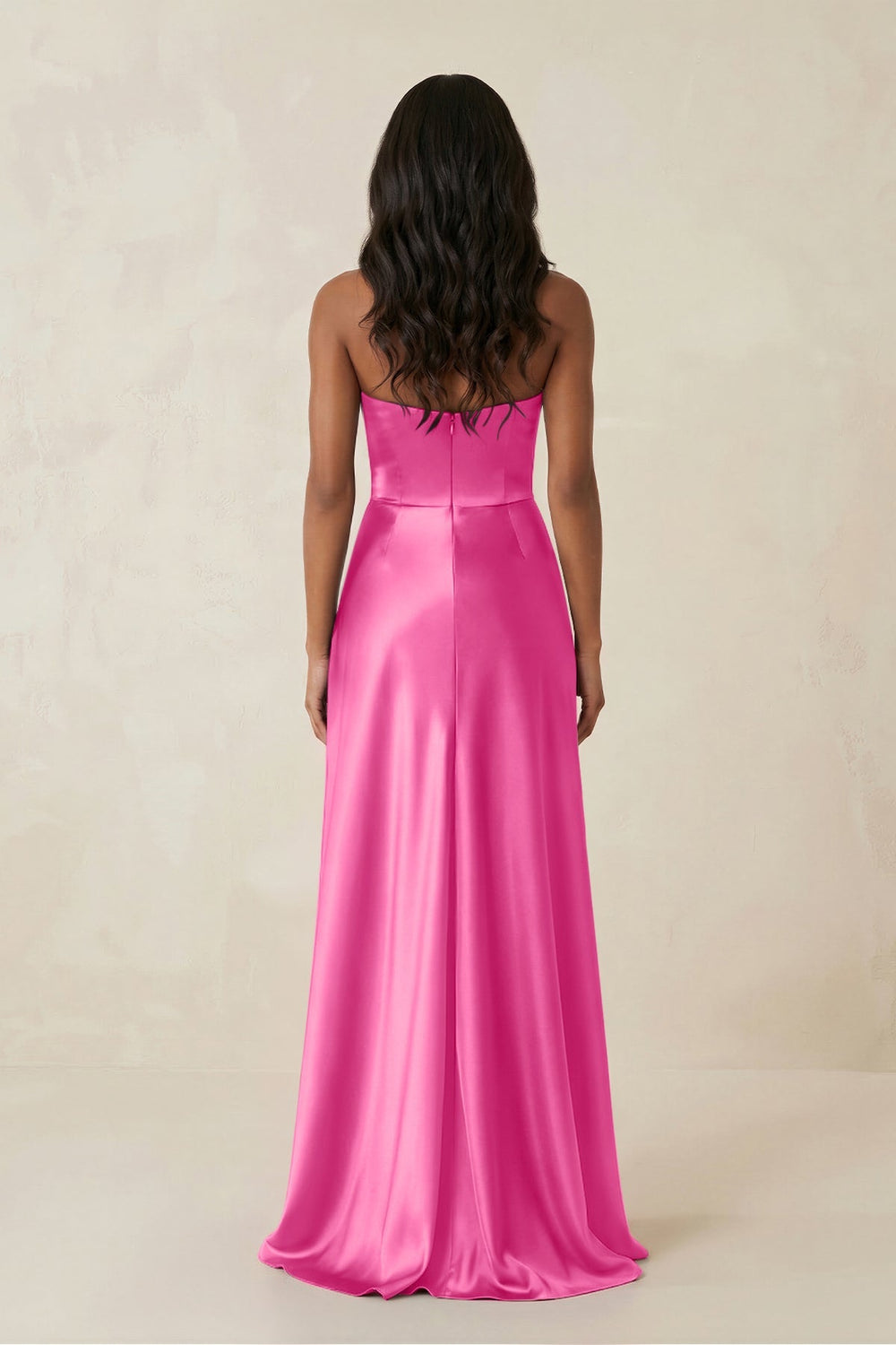 Sheath Strapless Ruffled Satin Bridesmaid Dress in Bon Bon Pink - KissProm Bridesmaid Dresses
