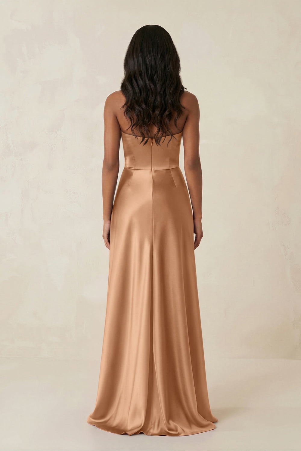 Sheath Strapless Ruffled Satin Bridesmaid Dress in Bronzer - KissProm Bridesmaid Dresses