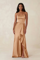 Sheath Strapless Ruffled Satin Bridesmaid Dress in Bronzer - KissProm Bridesmaid Dresses