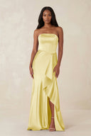 Sheath Strapless Ruffled Satin Bridesmaid Dress in Buttercup - KissProm Bridesmaid Dresses