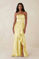 Sheath Strapless Ruffled Satin Bridesmaid Dress in Buttercup - KissProm Bridesmaid Dresses