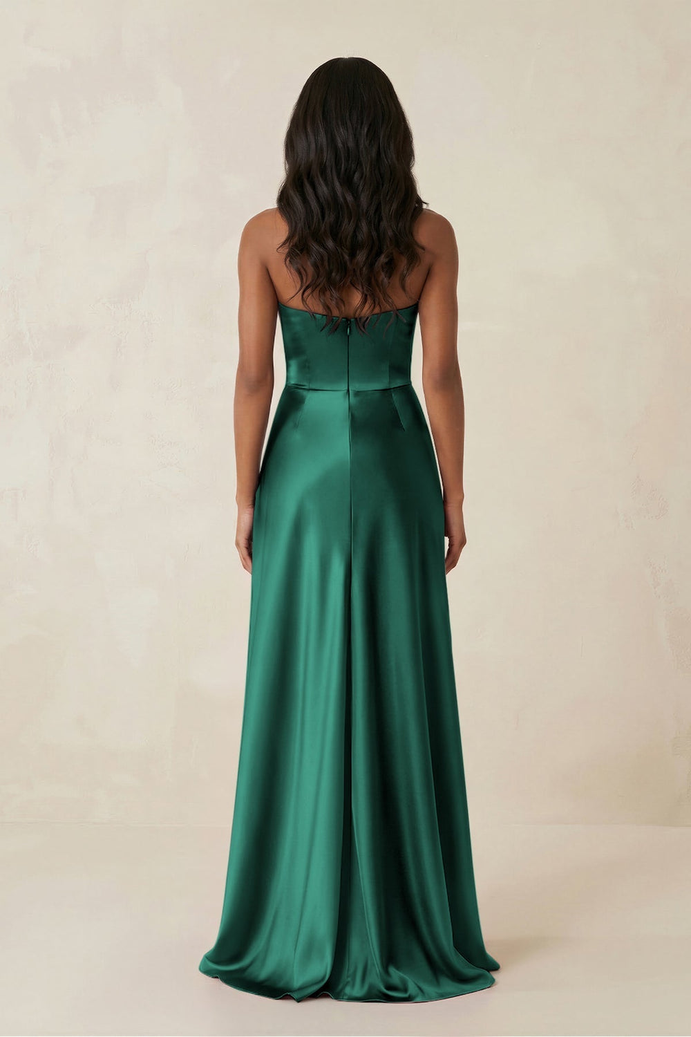 Sheath Strapless Ruffled Satin Bridesmaid Dress in Dark Green - KissProm Bridesmaid Dresses