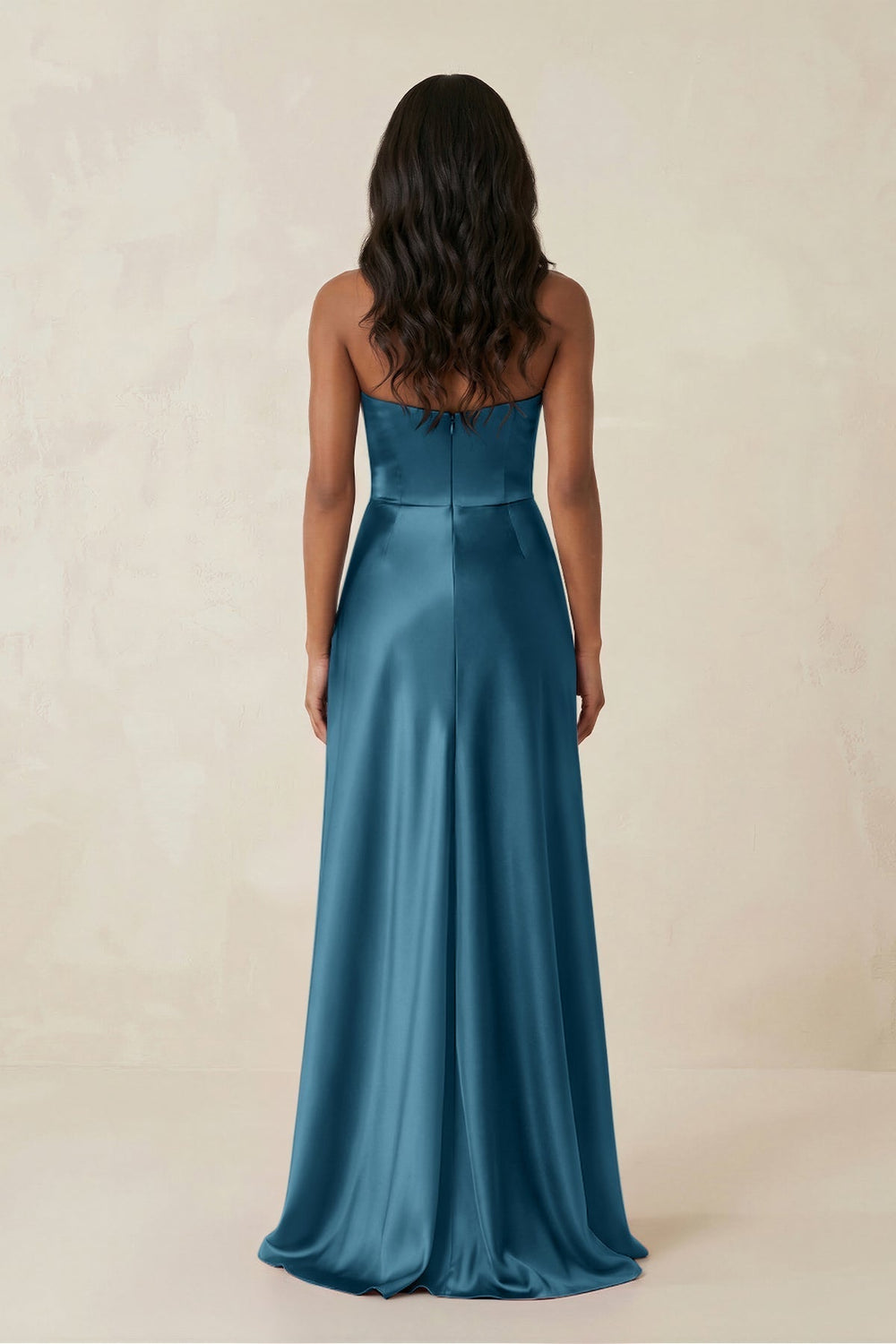 Sheath Strapless Ruffled Satin Bridesmaid Dress in Dark Teal - KissProm Bridesmaid Dresses