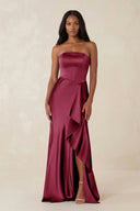 Sheath Strapless Ruffled Satin Bridesmaid Dress in Desert Rose - KissProm Bridesmaid Dresses