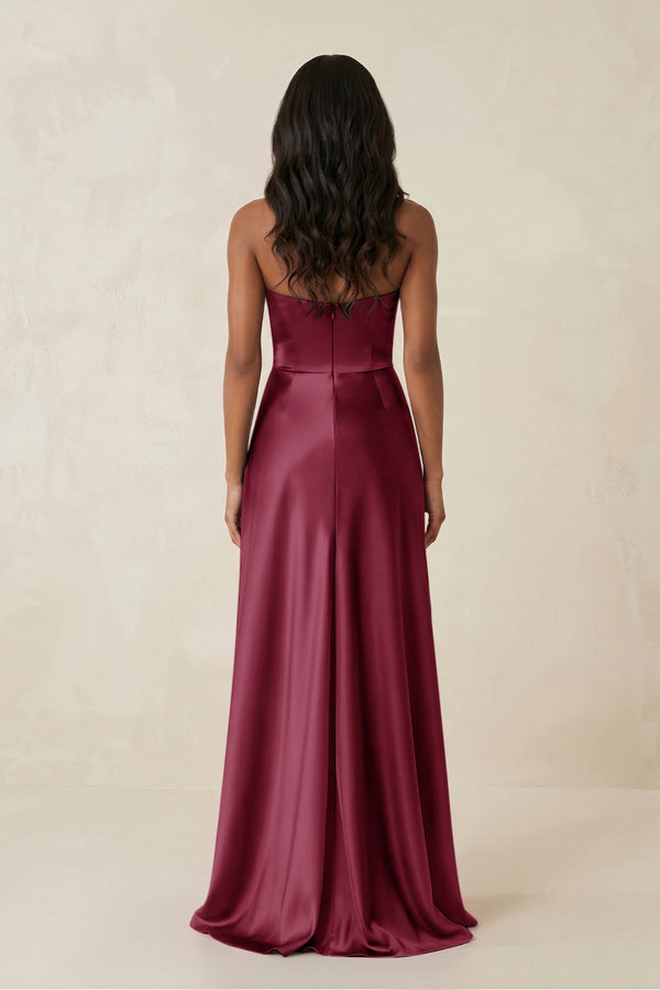 Sheath Strapless Ruffled Satin Bridesmaid Dress in Desert Rose - KissProm Bridesmaid Dresses