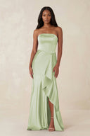 Sheath Strapless Ruffled Satin Bridesmaid Dress in Dusty Sage - KissProm Bridesmaid Dresses