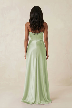 Sheath Strapless Ruffled Satin Bridesmaid Dress in Dusty Sage - KissProm Bridesmaid Dresses