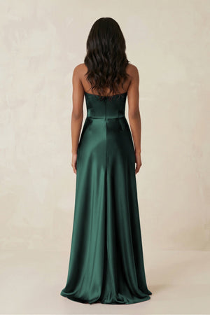 Sheath Strapless Ruffled Satin Bridesmaid Dress in Emerald - KissProm Bridesmaid Dresses