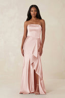 Sheath Strapless Ruffled Satin Bridesmaid Dress in English Rose - KissProm Bridesmaid Dresses