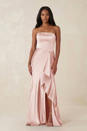 Sheath Strapless Ruffled Satin Bridesmaid Dress in English Rose - KissProm Bridesmaid Dresses