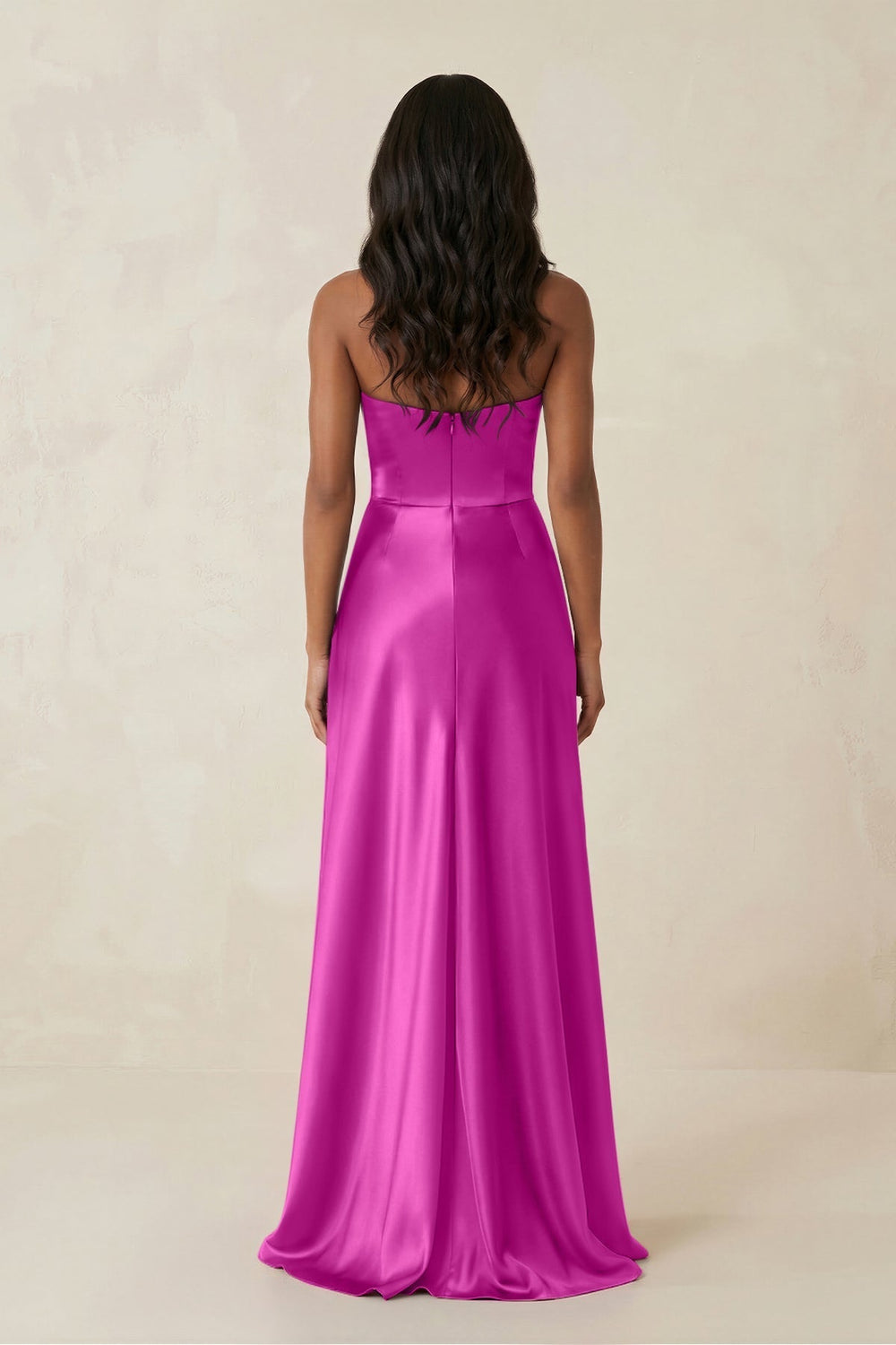 Sheath Strapless Ruffled Satin Bridesmaid Dress in Fuchsia - KissProm Bridesmaid Dresses