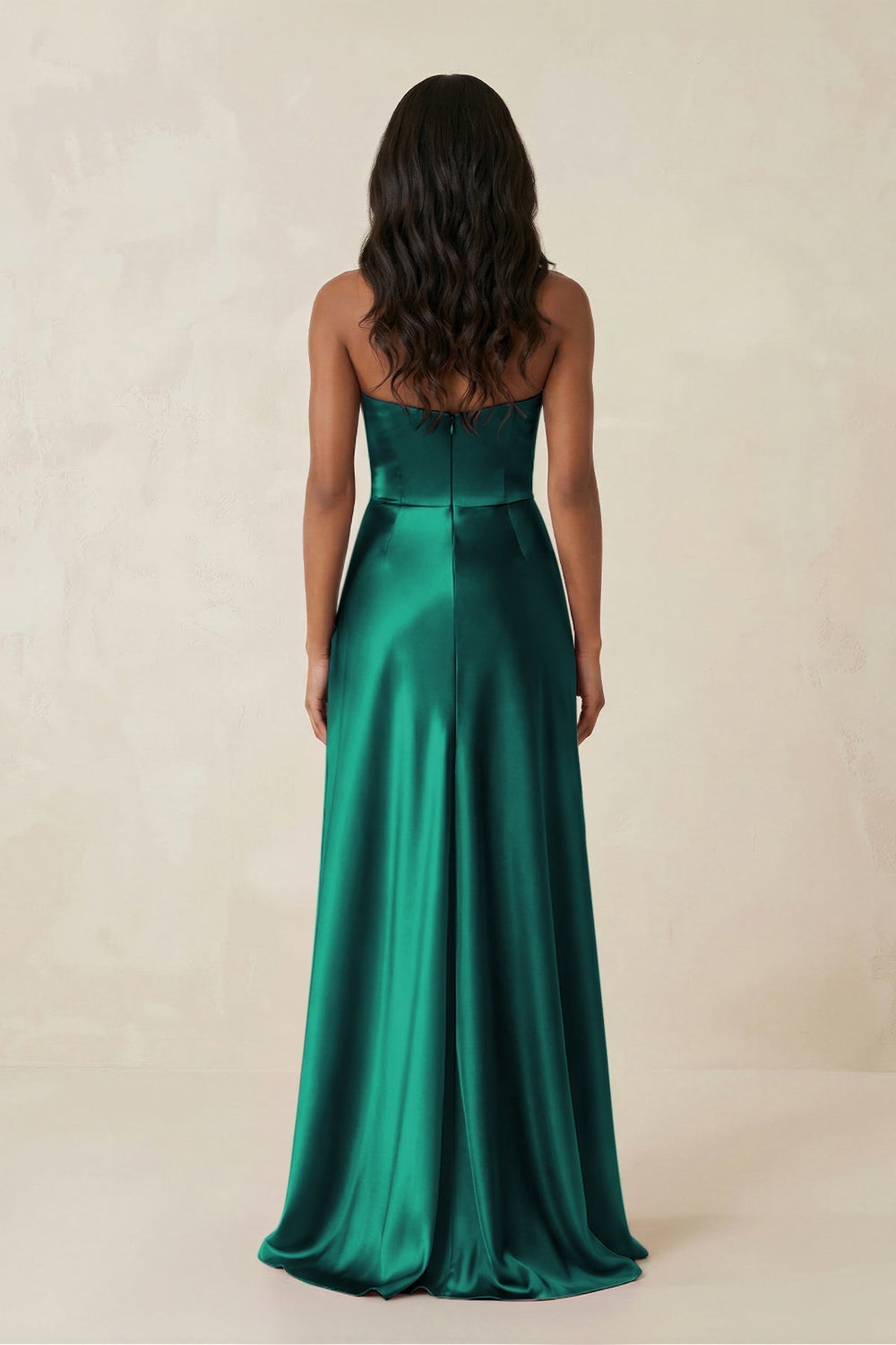 Sheath Strapless Ruffled Satin Bridesmaid Dress in Green - KissProm Bridesmaid Dresses