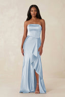 Sheath Strapless Ruffled Satin Bridesmaid Dress in Ice - KissProm Bridesmaid Dresses