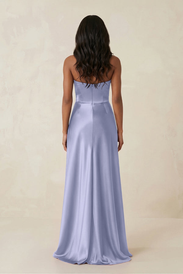 Sheath Strapless Ruffled Satin Bridesmaid Dress in Lavender - KissProm Bridesmaid Dresses