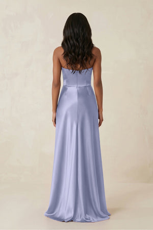 Sheath Strapless Ruffled Satin Bridesmaid Dress in Lavender - KissProm Bridesmaid Dresses