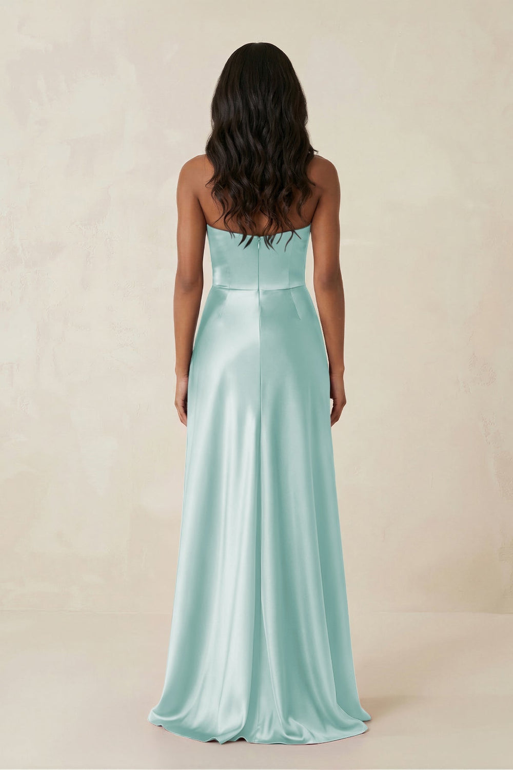 Sheath Strapless Ruffled Satin Bridesmaid Dress in Mist - KissProm Bridesmaid Dresses