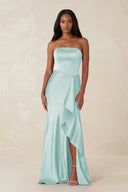 Sheath Strapless Ruffled Satin Bridesmaid Dress in Mist - KissProm Bridesmaid Dresses