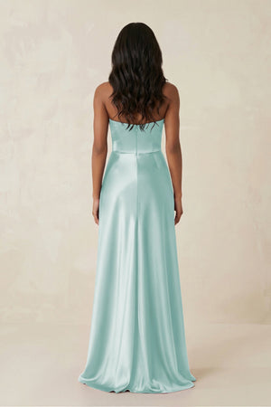 Sheath Strapless Ruffled Satin Bridesmaid Dress in Mist - KissProm Bridesmaid Dresses