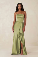 Sheath Strapless Ruffled Satin Bridesmaid Dress in Moss Green - KissProm Bridesmaid Dresses