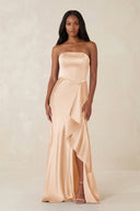 Sheath Strapless Ruffled Satin Bridesmaid Dress in Pale Blush - KissProm Bridesmaid Dresses