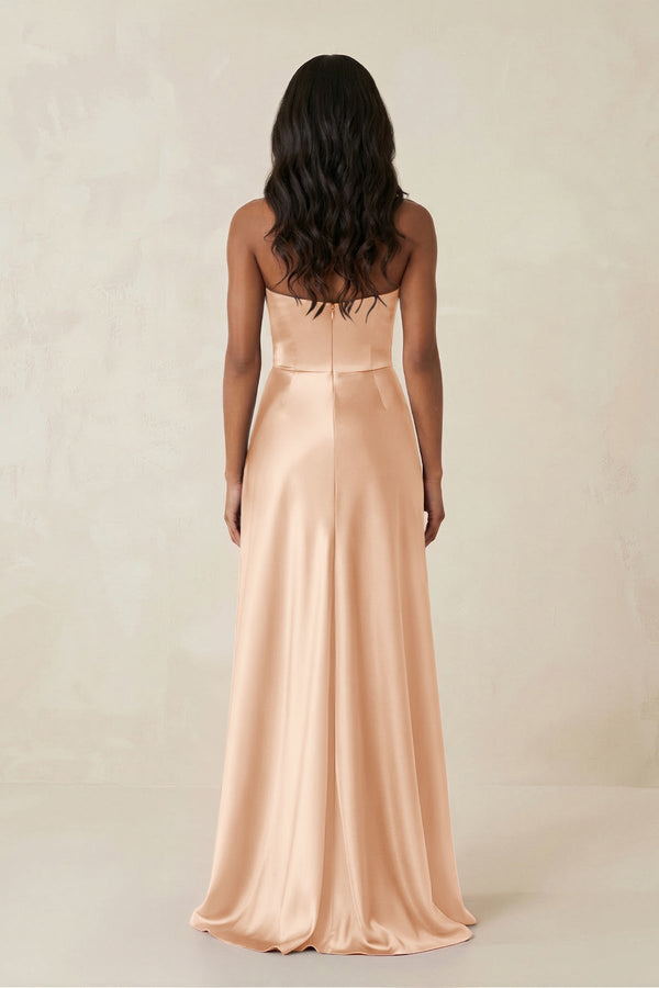 Sheath Strapless Ruffled Satin Bridesmaid Dress in Pale Blush - KissProm Bridesmaid Dresses
