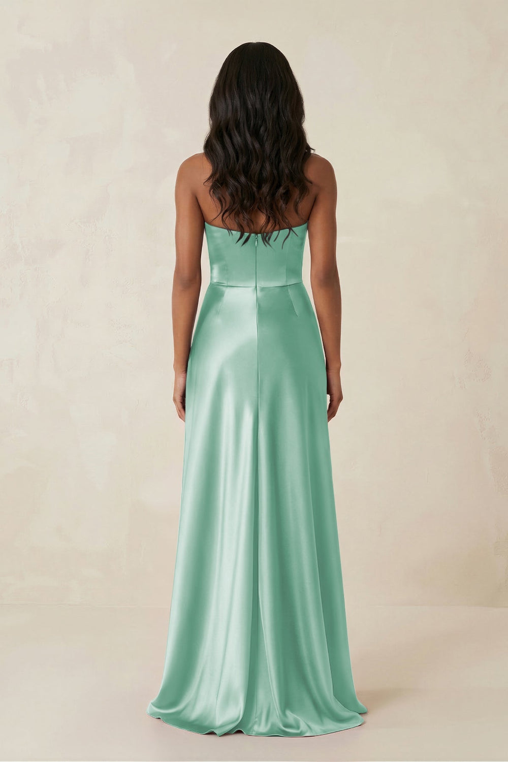 Sheath Strapless Ruffled Satin Bridesmaid Dress in Pale Pistachio - KissProm Bridesmaid Dresses
