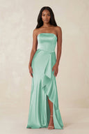 Sheath Strapless Ruffled Satin Bridesmaid Dress in Pale Pistachio - KissProm Bridesmaid Dresses