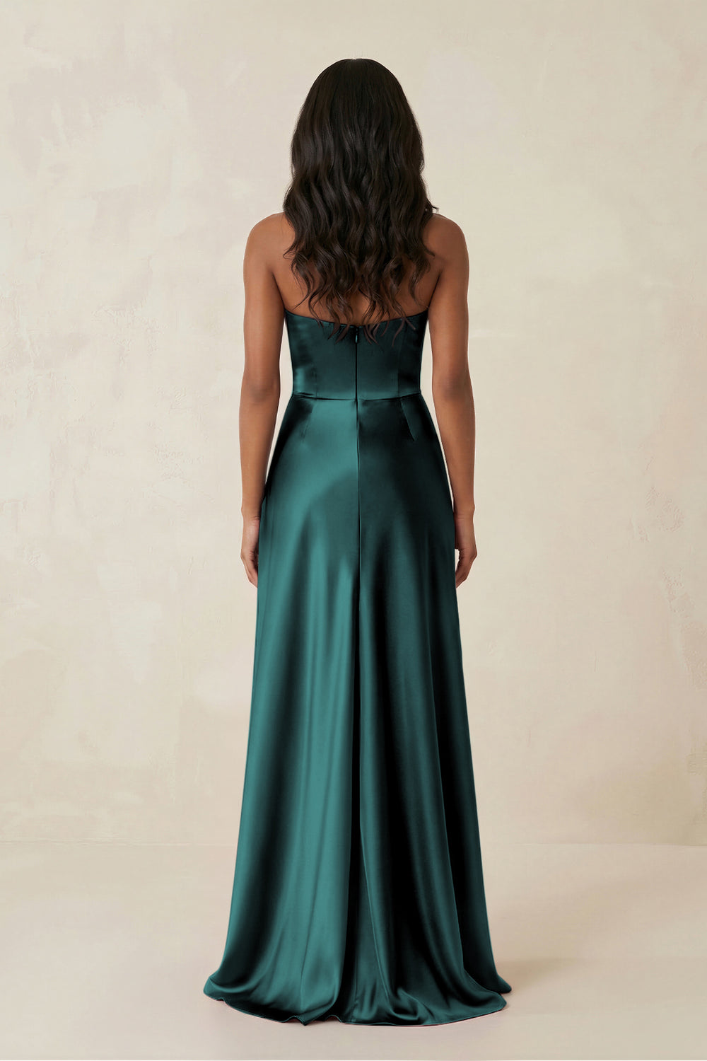 Sheath Strapless Ruffled Satin Bridesmaid Dress in Pine - KissProm Bridesmaid Dresses