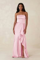 Sheath Strapless Ruffled Satin Bridesmaid Dress in PInk - KissProm Bridesmaid Dresses