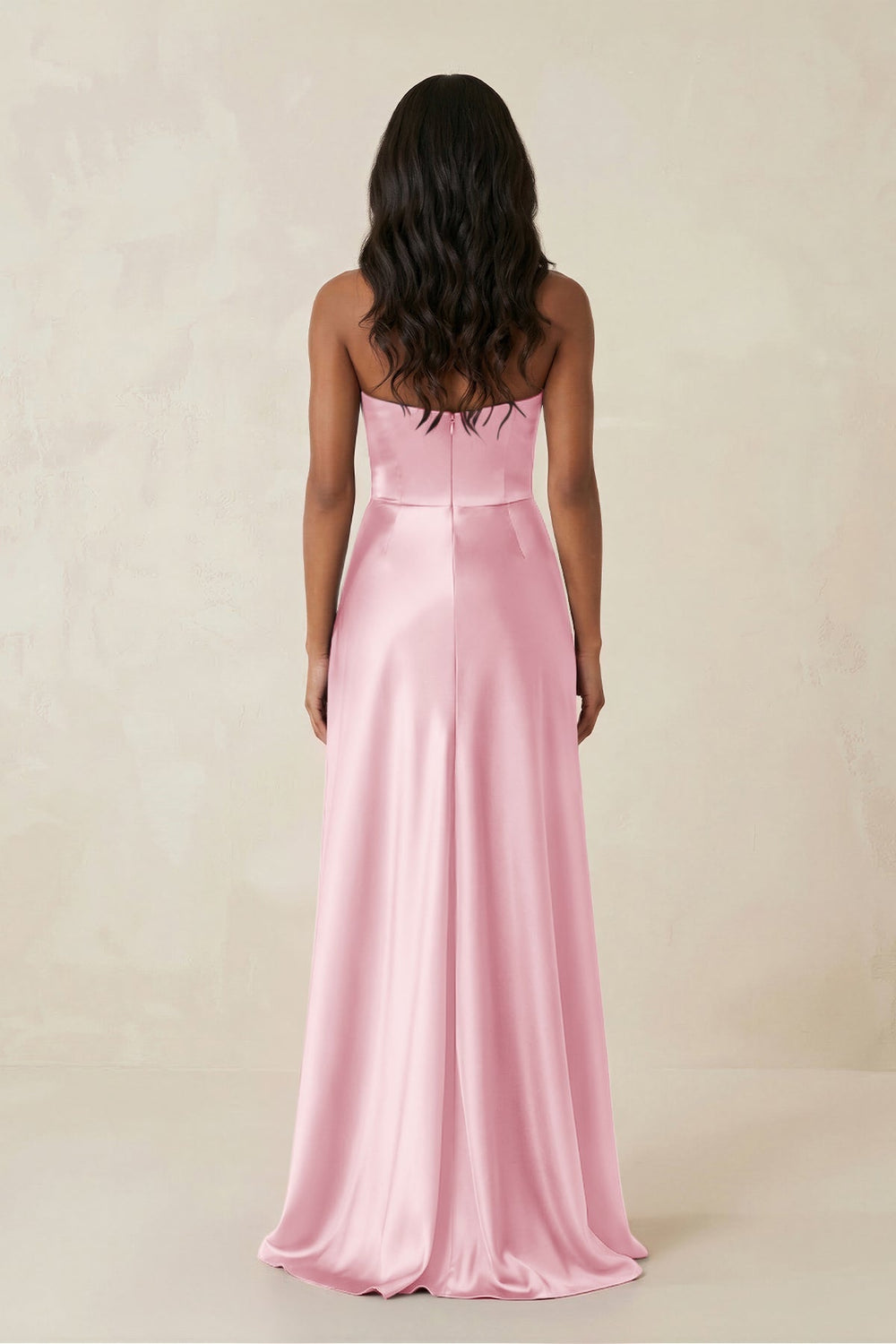 Sheath Strapless Ruffled Satin Bridesmaid Dress in PInk - KissProm Bridesmaid Dresses