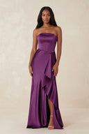 Sheath Strapless Ruffled Satin Bridesmaid Dress in Plum - KissProm Bridesmaid Dresses