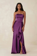Sheath Strapless Ruffled Satin Bridesmaid Dress in Plum - KissProm Bridesmaid Dresses