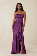 Sheath Strapless Ruffled Satin Bridesmaid Dress in Sangria - KissProm Bridesmaid Dresses