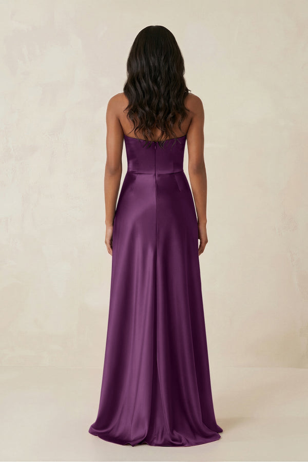 Sheath Strapless Ruffled Satin Bridesmaid Dress in Sangria - KissProm Bridesmaid Dresses
